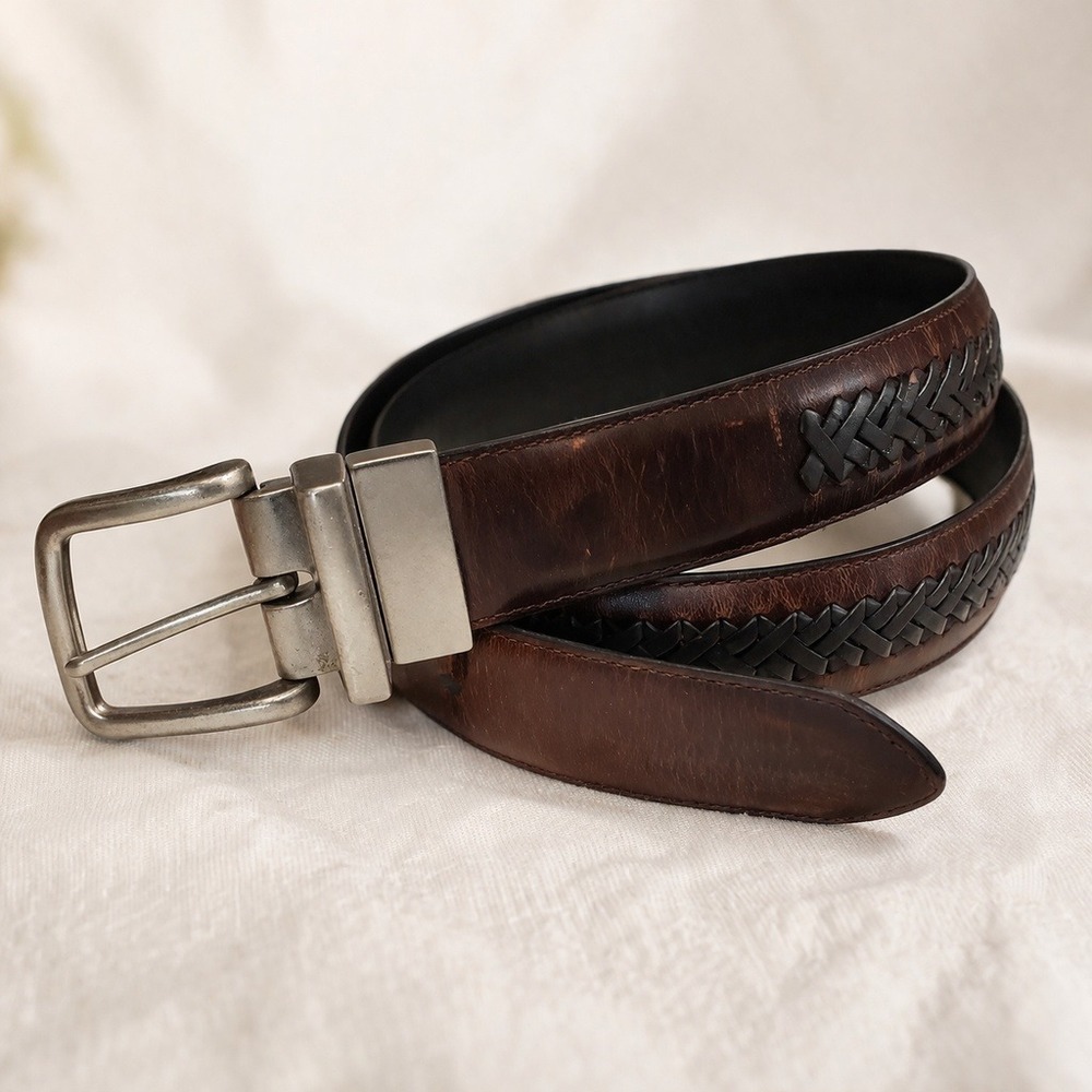 Columbia Mens Genuine Leather Belt Brown Cognac Woven Braided 38 11CO0273